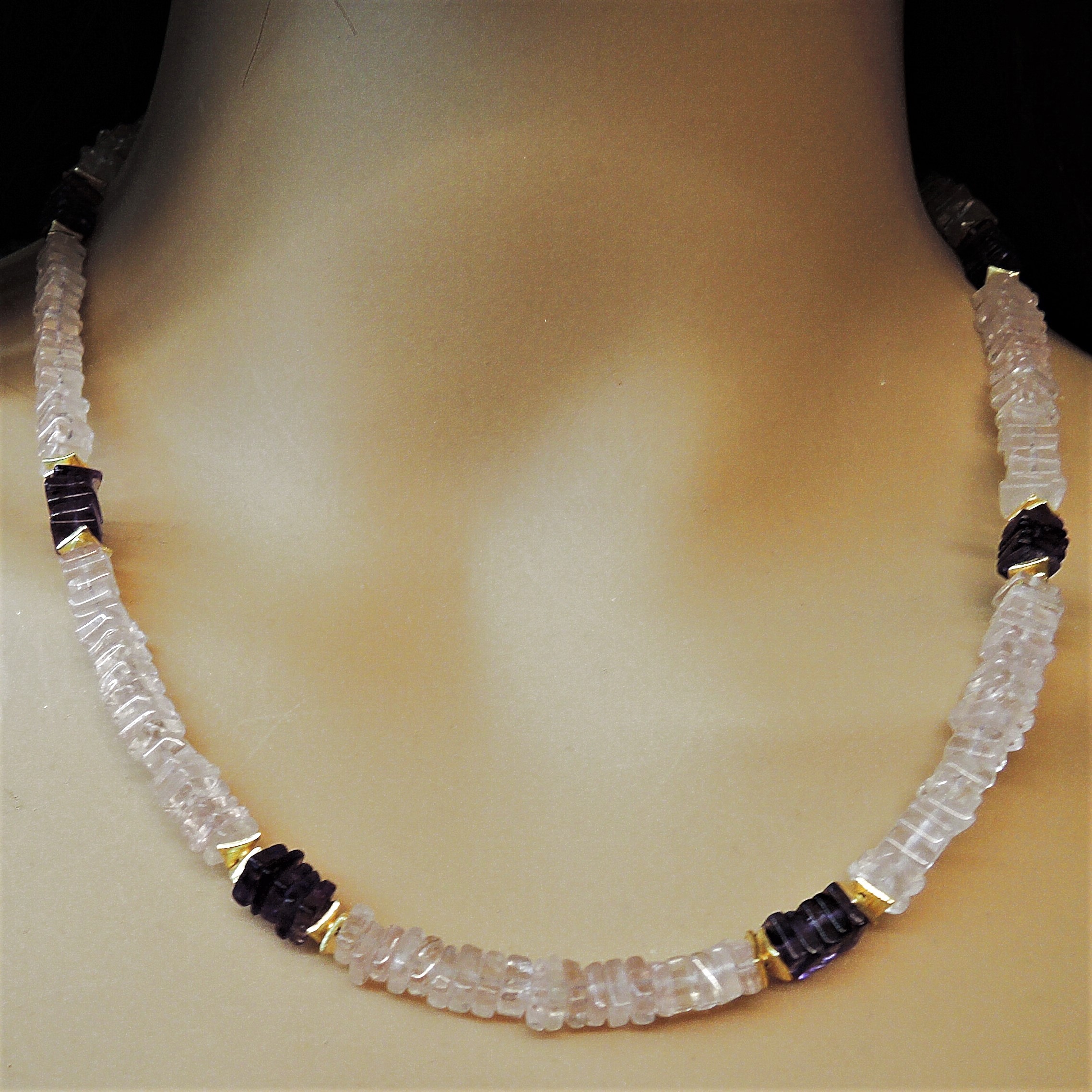 Rosenquarzkette mit Amethyst